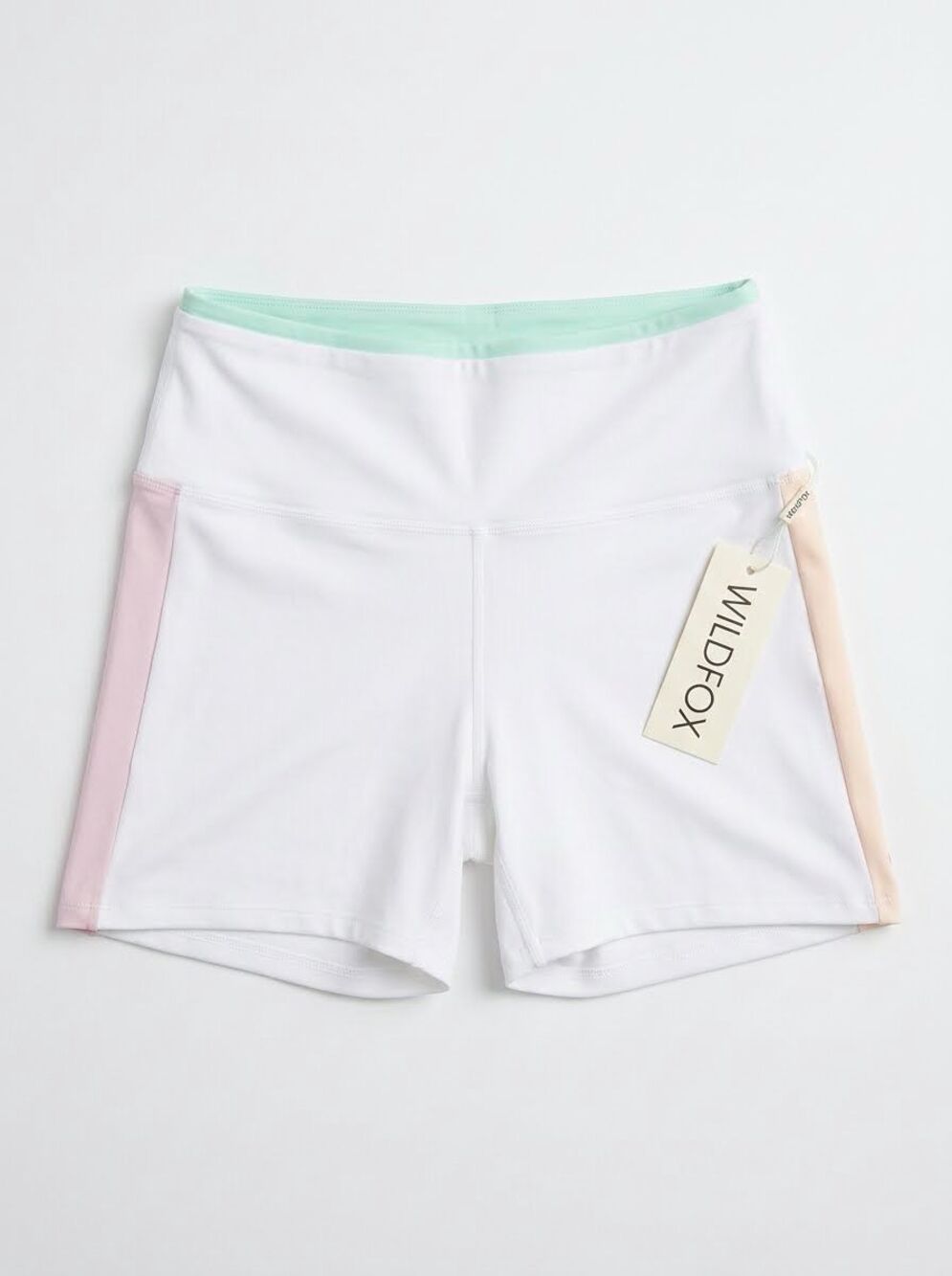 Wildfox High Waist Blake Biker Skorts White With Pastel Stripe Yoga Activewear L